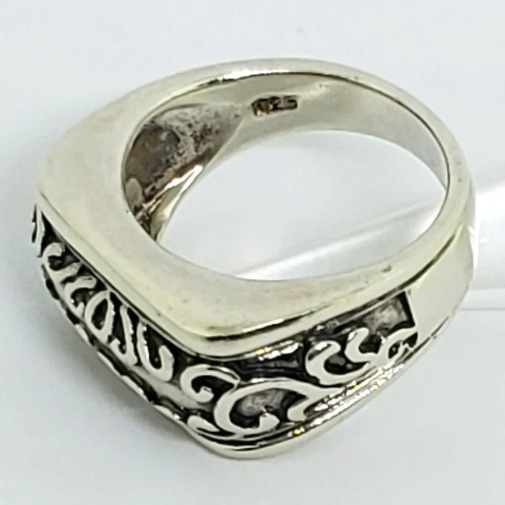 Rectangle Front Delicate Scroll Work Statement Sterling Silver Ring Unisex